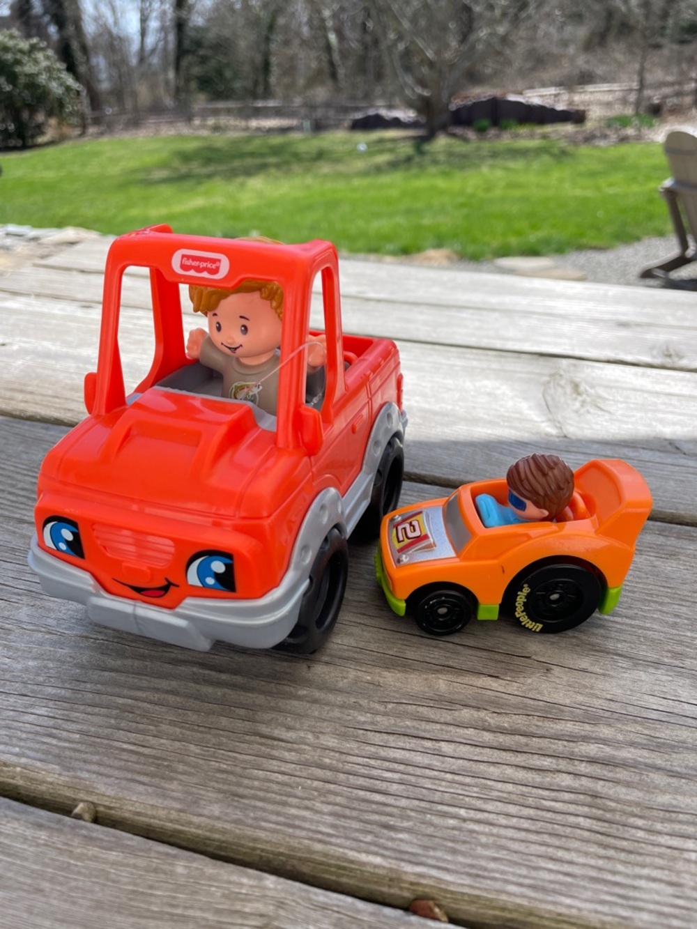 Fisher-Price Red & Orange Toy Truck and Race Car Duo set of two